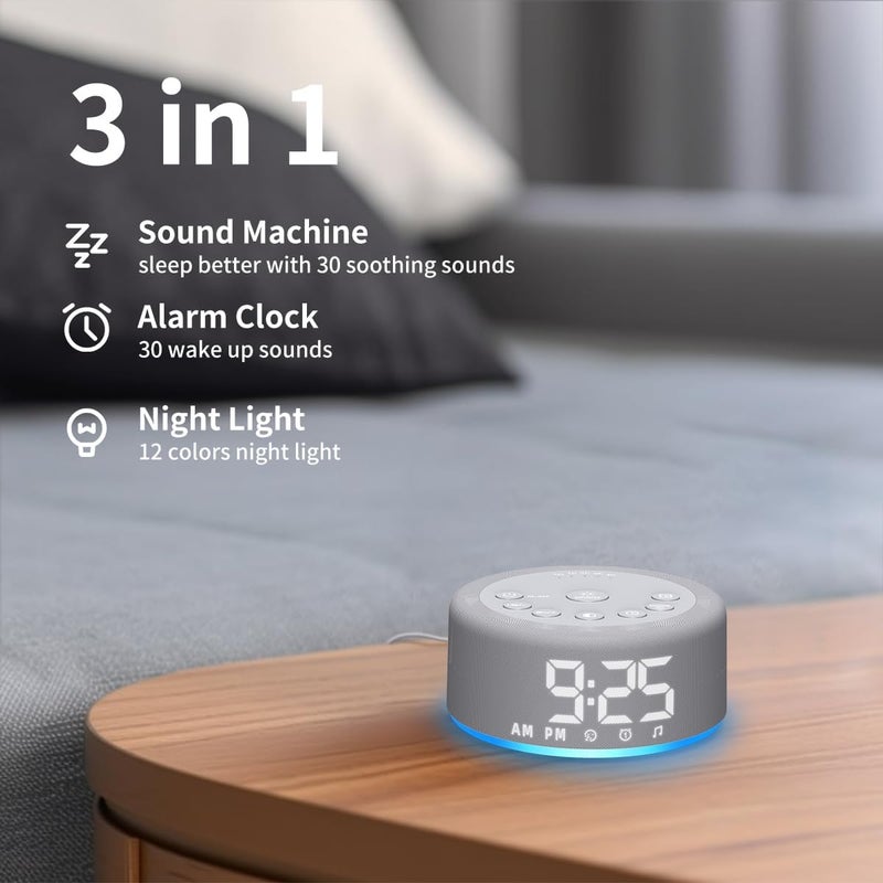 Hushing 【3 in 1】 White Noise Machine with 27 Sleeping Sounds for Baby Kids Adults Sound Machine Alarm Clock Night Light Timer Memory Function 32 Level Volume Auto Off Digital Clock with 30 Wake Up Sounds - Image 4